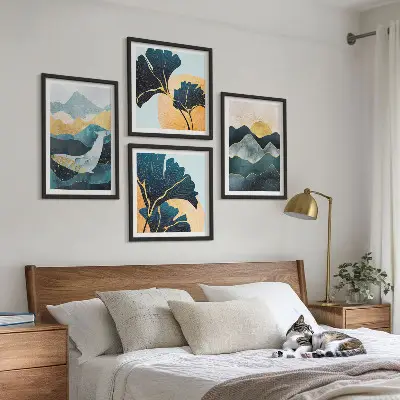 Galería de pared con diseño de montañas abstractas estéticas
