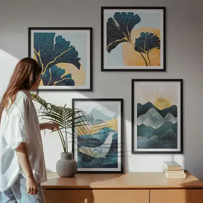 Galería de pared con diseño de montañas abstractas estéticas