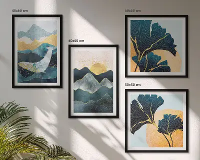 Galería de pared con diseño de montañas abstractas estéticas