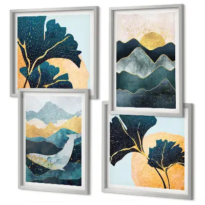 Galería de pared con diseño de montañas abstractas estéticas