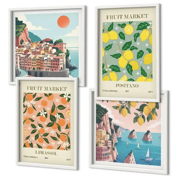 Set de cuadros modernos para salón con diseño de frutas cítricas de los trópicos italianos