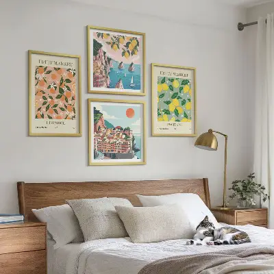 Set de cuadros modernos para salón con diseño de frutas cítricas de los trópicos italianos