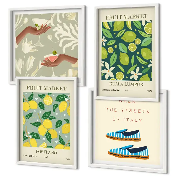 Set de 4 cuadros para salón con estampados de carteles italianos de frutas