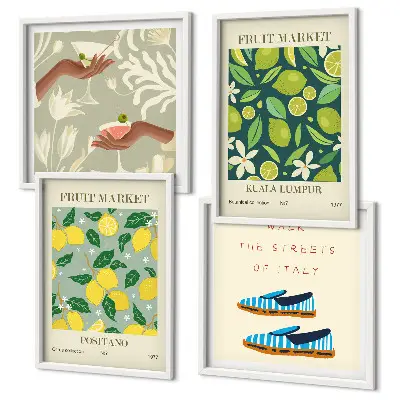 Set de 4 cuadros para salón con estampados de carteles italianos de frutas