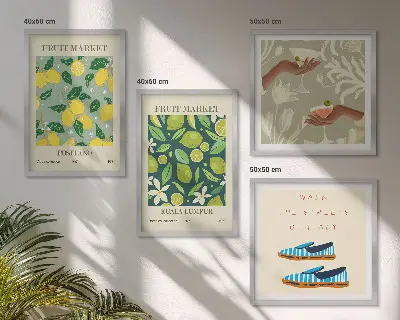 Set de 4 cuadros para salón con estampados de carteles italianos de frutas