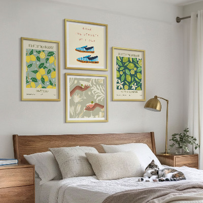 Set de 4 cuadros para salón Carteles italianos con estampados de frutas