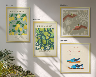 Set de 4 cuadros para salón Carteles italianos con estampados de frutas