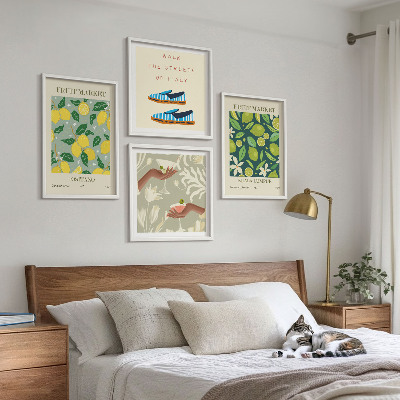 Set de 4 cuadros para salón Carteles italianos con estampados de frutas
