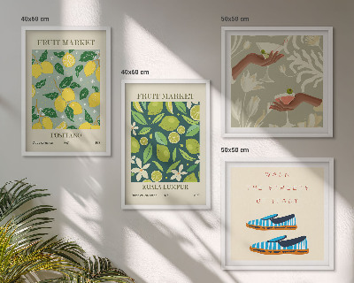 Set de 4 cuadros para salón Carteles italianos con estampados de frutas