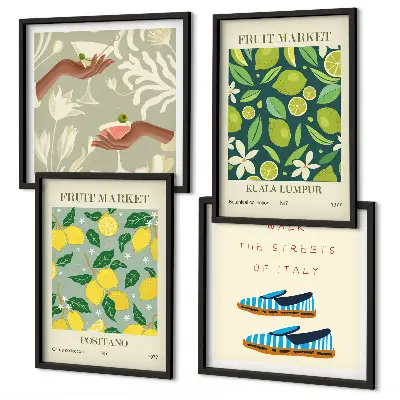 Set de 4 cuadros para salón con estampados de carteles italianos de frutas