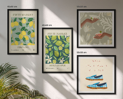 Set de 4 cuadros para salón Carteles italianos con estampados de frutas