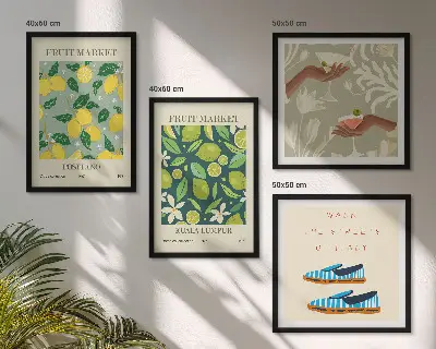 Set de 4 cuadros para salón con estampados de carteles italianos de frutas