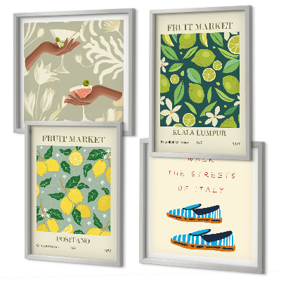 Set de 4 cuadros para salón Carteles italianos con estampados de frutas