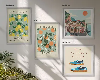 Galería de pared con patrones frutales de la cultura italiana