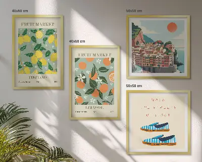 Galería de pared con patrones frutales de la cultura italiana
