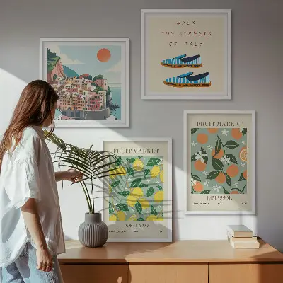 Galería de pared con patrones frutales de la cultura italiana