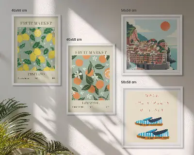Galería de pared con patrones frutales de la cultura italiana