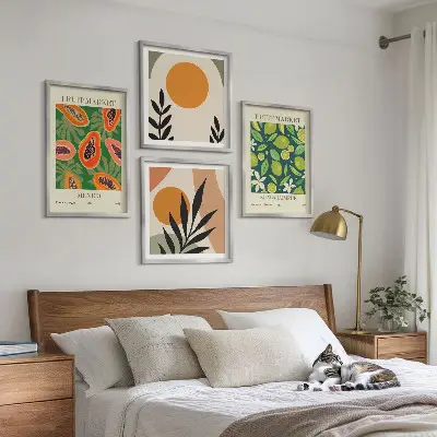 Set de cuadros modernos para salón con estampados de papaya en estilo boho