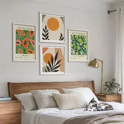 Set de cuadros modernos para salón con estampados de papaya en estilo boho