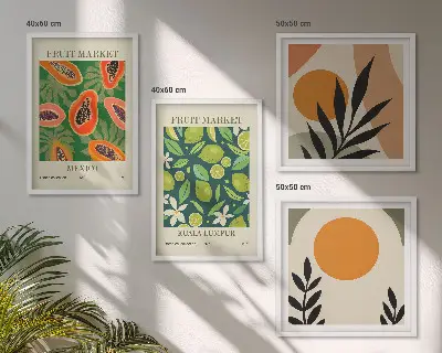 Set de cuadros modernos para salón con estampados de papaya en estilo boho