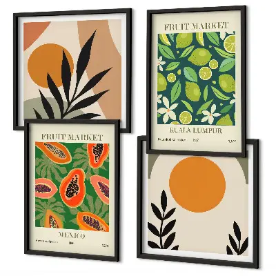 Set de cuadros modernos para salón con estampados de papaya en estilo boho