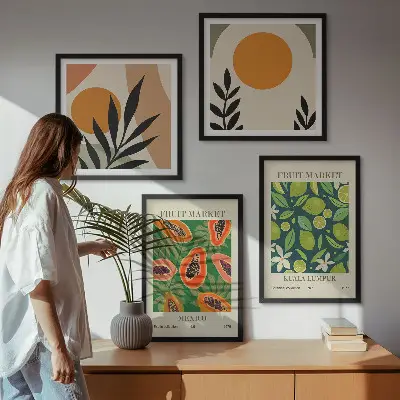 Set de cuadros modernos para salón con estampados de papaya en estilo boho