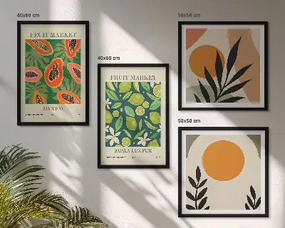 Set de cuadros modernos para salón con estampados de papaya en estilo boho