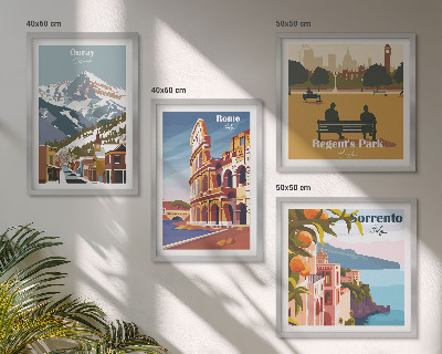 Set de 4 cuadros para salón Ilustraciones retro de lugares famosos