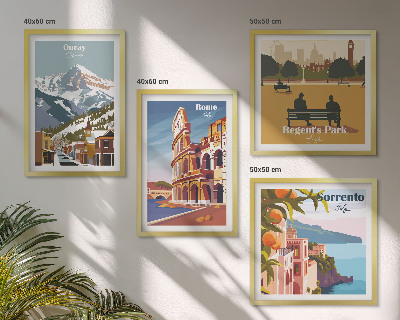 Set de 4 cuadros para salón Ilustraciones retro de lugares famosos