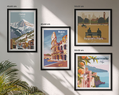 Set de 4 cuadros para salón Ilustraciones retro de lugares famosos