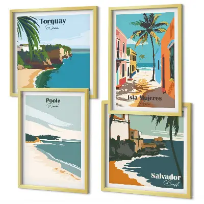 Set de cuadros modernos para salón con diseño de playas tropicales y palmeras