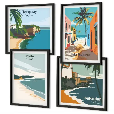 Set de cuadros modernos para salón con diseño de playas tropicales y palmeras