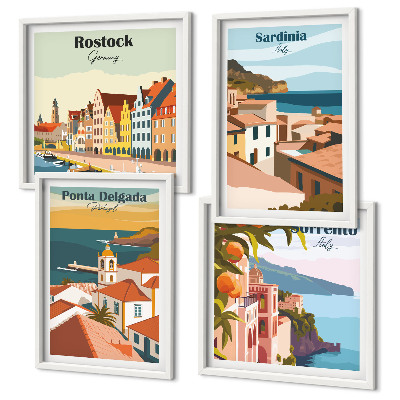 Set de 4 cuadros para salón Vistas de puertos europeos