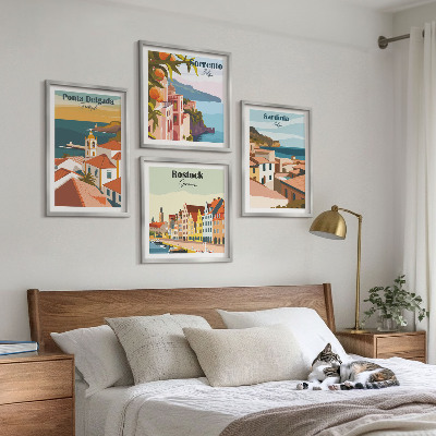 Set de 4 cuadros para salón Vistas de puertos europeos