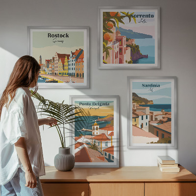 Set de 4 cuadros para salón Vistas de puertos europeos