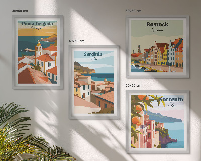 Set de 4 cuadros para salón Vistas de puertos europeos