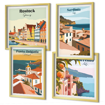 Set de 4 cuadros para salón Vistas de puertos europeos