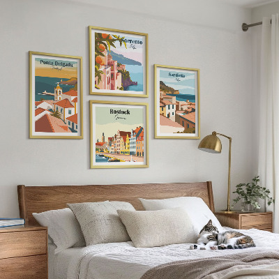 Set de 4 cuadros para salón Vistas de puertos europeos