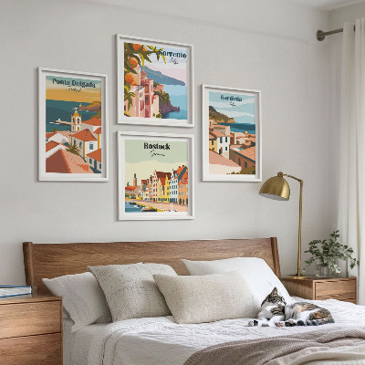 Set de 4 cuadros para salón Vistas de puertos europeos