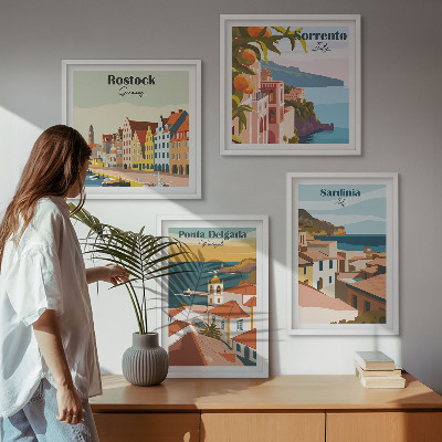 Set de 4 cuadros para salón Vistas de puertos europeos