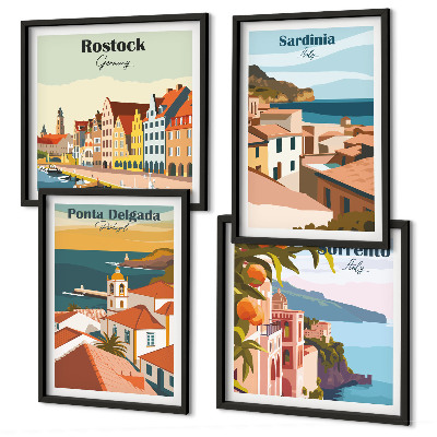 Set de 4 cuadros para salón Vistas de puertos europeos