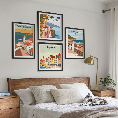 Set de 4 cuadros para salón Vistas de puertos europeos