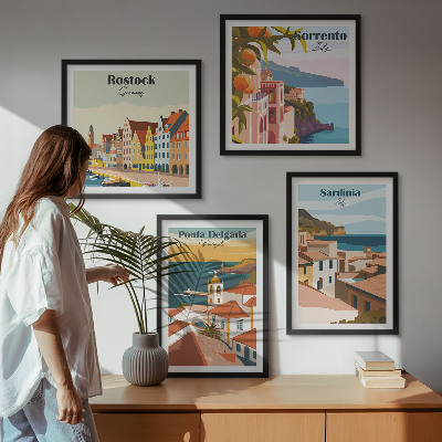 Set de 4 cuadros para salón Vistas de puertos europeos