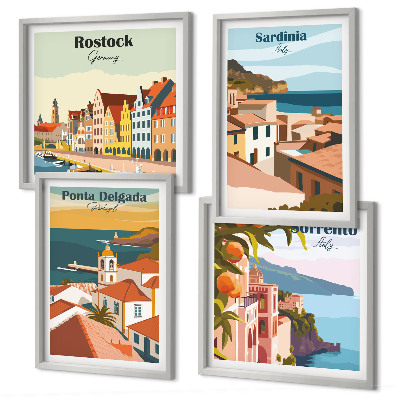 Set de 4 cuadros para salón Vistas de puertos europeos