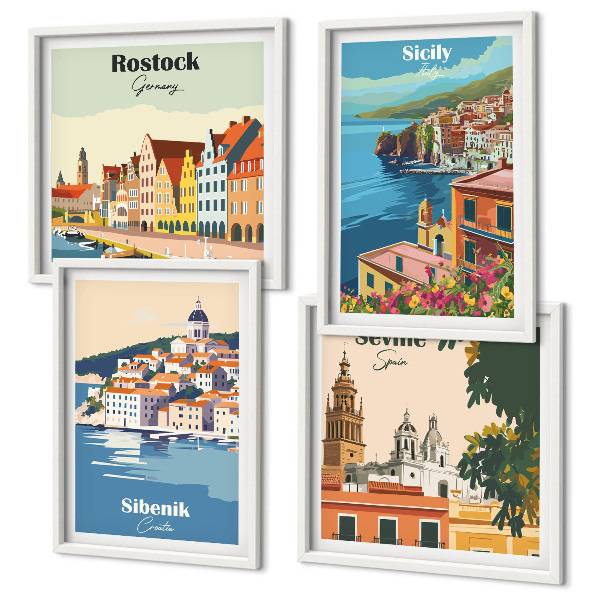 Set de cuadros modernos para salón Paisajes de ciudades europeas