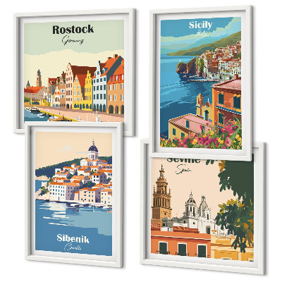 Set de cuadros modernos para salón Paisajes de ciudades europeas