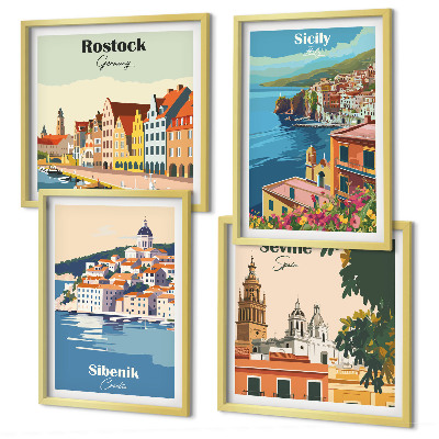 Set de cuadros modernos para salón Paisajes de ciudades europeas