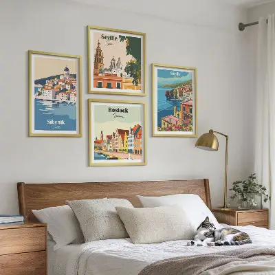 Set de cuadros modernos con paisajes de ciudades europeas para salón