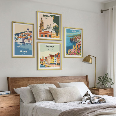 Set de cuadros modernos para salón Paisajes de ciudades europeas