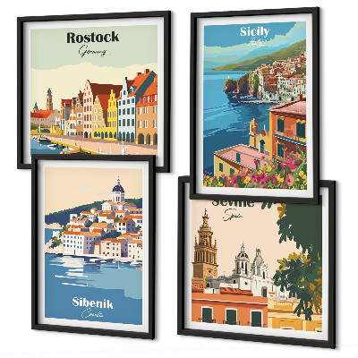 Set de cuadros modernos para salón Paisajes de ciudades europeas